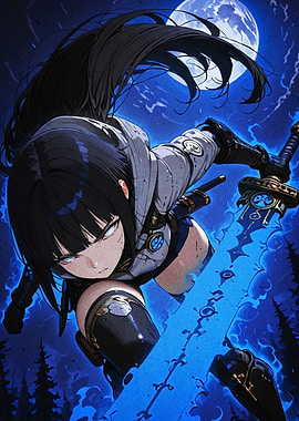 Anime Warrior with Glowing Blue Sword