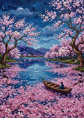 Cherry Blossoms and Boat Painting