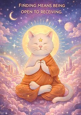 Meditating Cat Monk in Celestial Setting