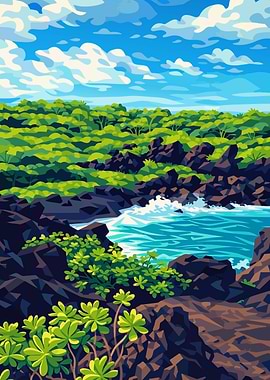 Coastal Landscape with Rocks and Vegetation