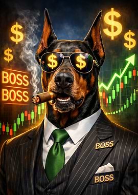 Doberman Boss with Money and Cigar