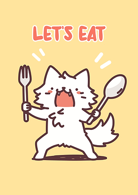 Let's Eat Cartoon Cat with Utensils