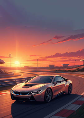 BMW i8 on Racetrack at Sunset