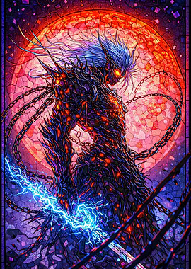 Fiery Demon with Lightning and Chains
