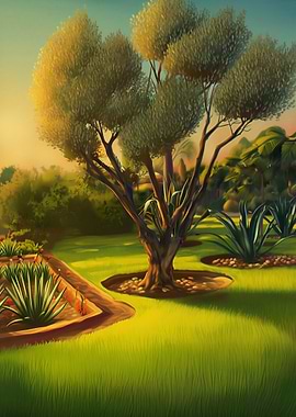 Lush Garden Landscape Painting