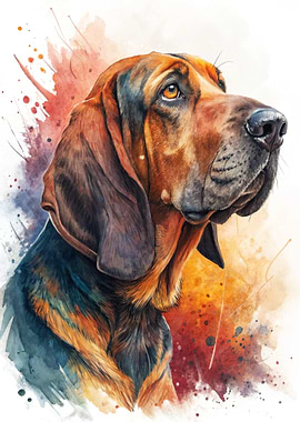 Watercolor Portrait of a Bloodhound Dog