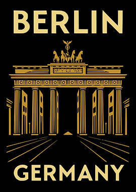 Berlin Germany Travel Poster Brandenburg Gate Illustration