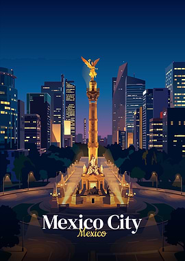 Mexico City at Night Illustration