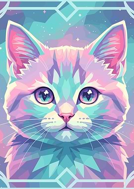 Pastel Geometric Cat Portrait