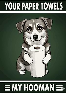 Dog with Paper Towels Art
