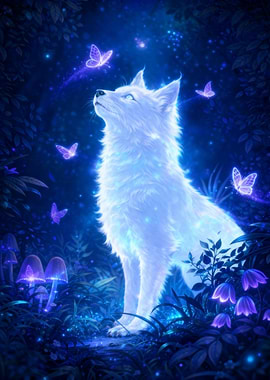 Luminous Wolf in Enchanted Forest