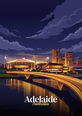 Adelaide, Australia Cityscape at Night