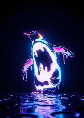 Neon Penguin Dripping in Light