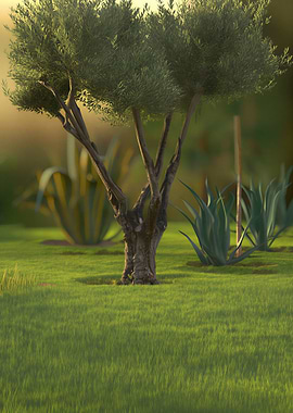 Olive Tree in a Green Field