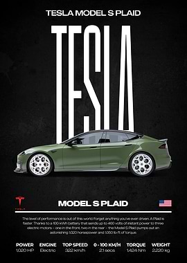 Tesla Model S Plaid Car Poster