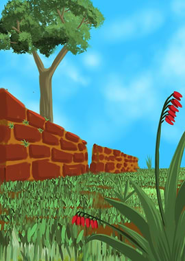 Brick Wall and Flowers Landscape