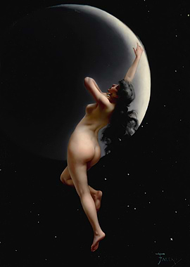 Woman reaching for the moon in space