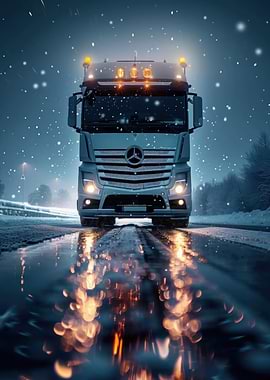 Mercedes Truck in Winter Snow
