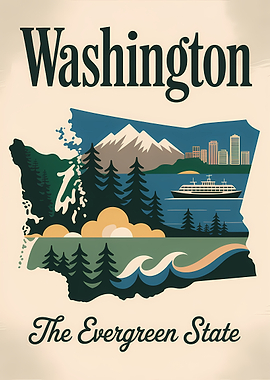 Washington State Travel Poster Illustration