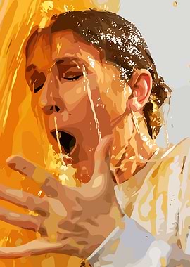 Woman covered in golden liquid