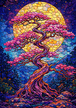 Stained Glass Cherry Blossom Tree