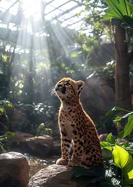 Cheetah cub in sunlit jungle
