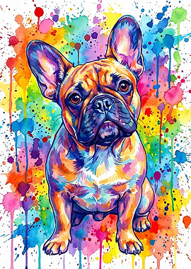 Colorful French Bulldog Watercolor Portrait