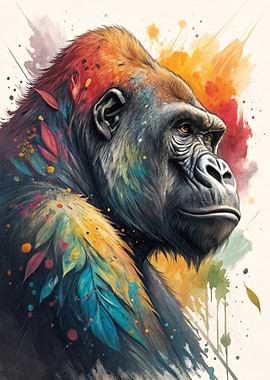 Colorful Gorilla Portrait