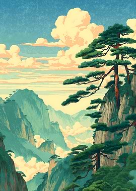 Mountain Landscape with Pine Trees