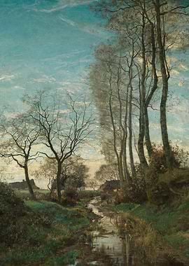 Landscape Painting with Stream and Trees