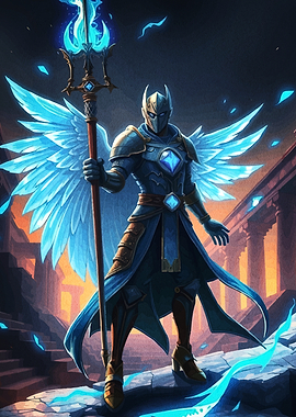 Winged Warrior with Staff and Armor