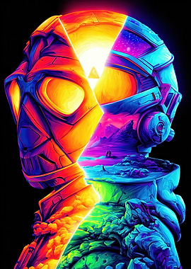 Colorful Sci-Fi Helmet Landscape Portrait