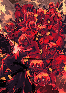 Chained Figures in Red and Black