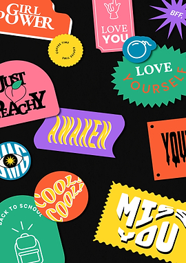 Colorful Sticker Collage on Black Background