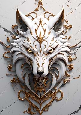 White and Gold Wolf Head Ornament