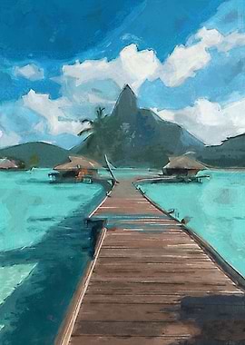 Tropical Island Resort Painting