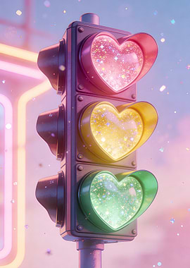 Heart-Shaped Traffic Light with Glitter