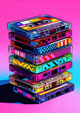 Stack of Colorful Cassette Tapes