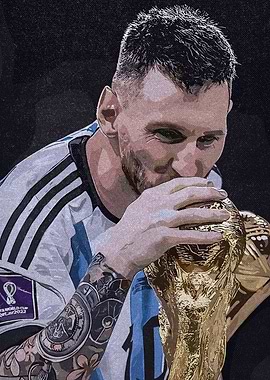 Lionel Messi Kissing World Cup Trophy