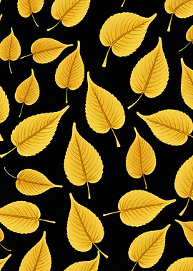 Golden Leaves Pattern on Black Background