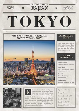 Tokyo Japan Newspaper Style Poster