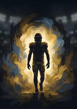 Football Player Emerging from Light
