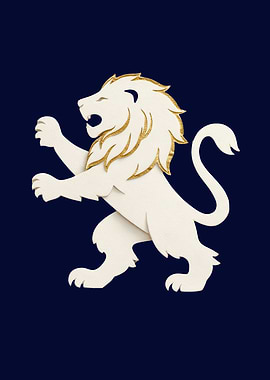 Heraldic Lion Rampant on dark Navy Background