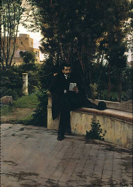 Man Reading in a Garden