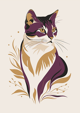 Elegant Cat Portrait with Floral Accents