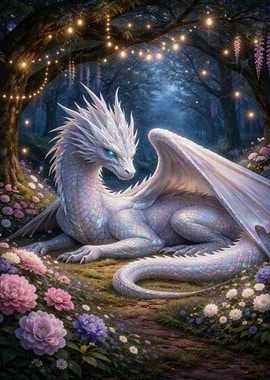 White Dragon in Enchanted Forest