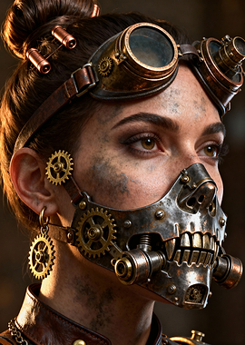 Steampunk Woman with Mask and Goggles