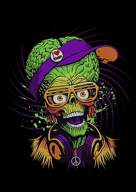 Martian Skull with Headphones Illustration