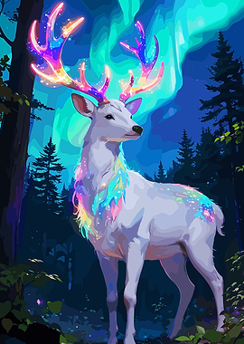 Rainbow Deer in Forest Digital Art