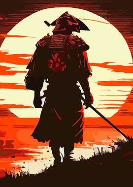 Samurai Silhouette Against Rising Sun